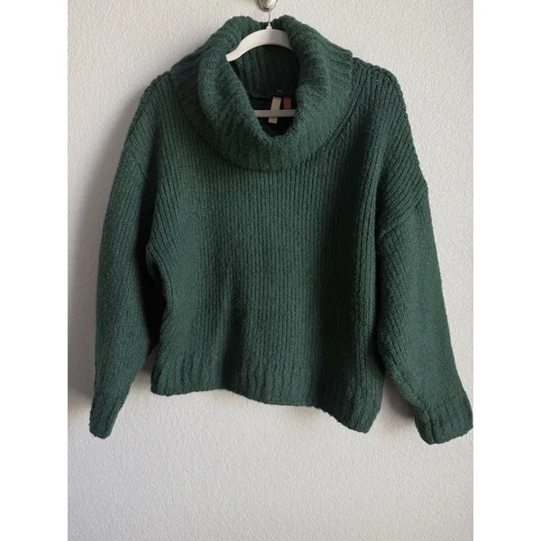 Anthropologie Pilcro Chunky Green Cowl Neck Sweater Oversized Slouchy Cozy Small - Image 4