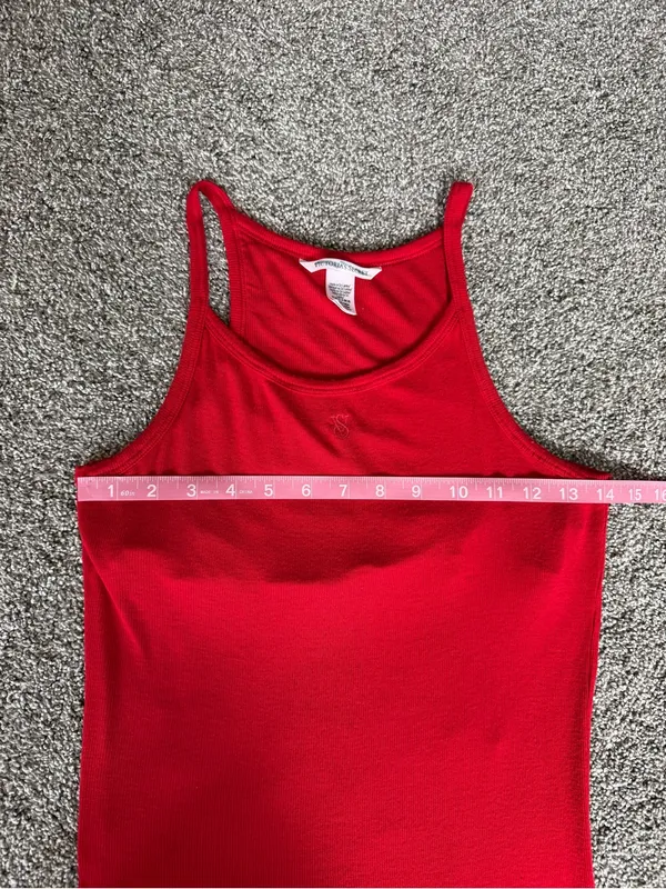 Victoria’s Secret Red Ribbed Tank Top Logo Y2K Basic Size Medium - Image 7