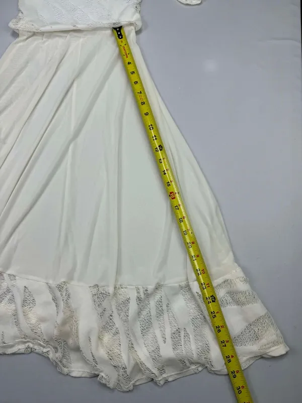 Auditions White Textures Mesh Long Sleeve Maxi Gown with Low Back and Lace Hem D - Image 12