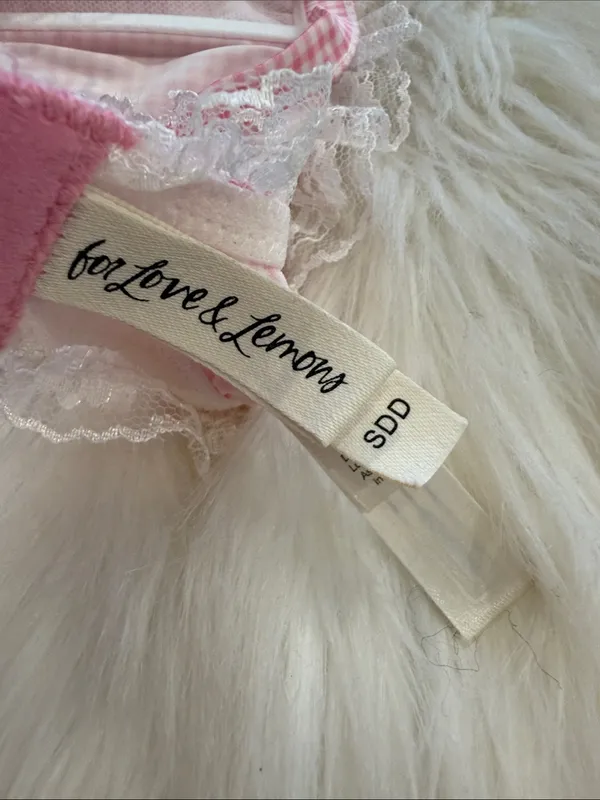 For Love And Lemons Pink Gingham Lace-Trim Underwire Bra with Rose Detail - Image 3