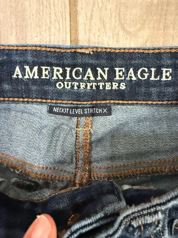 American Eagle Outfitters Dark Blue Denim Frayed Hem Jean Shorts - Image 4