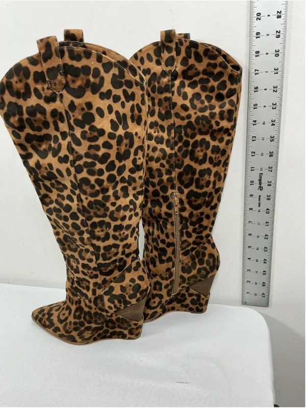 Womans Jessica Simpson Havrie Animal,print Knee High Wedge Boots 8.5m Brown - Image 2