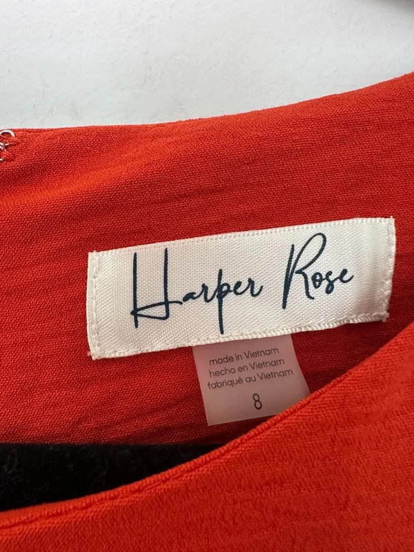 Harper Rose Orange Long Balloon Sleeve Shift Dress with Ruffle Hem Size 8 - Image 2