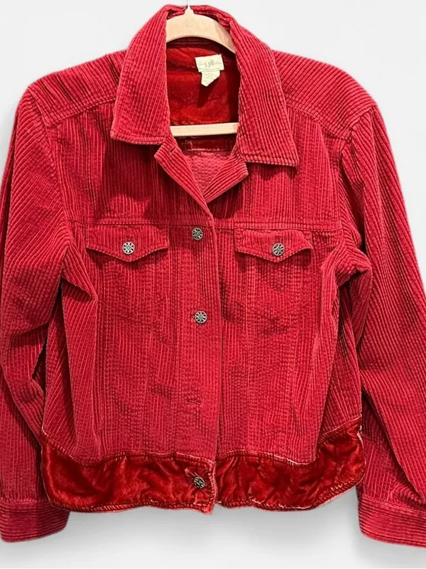 J.Jill Red Corduroy Trucker Jacket Velvet Trim Y2K Boho Small - Image 5