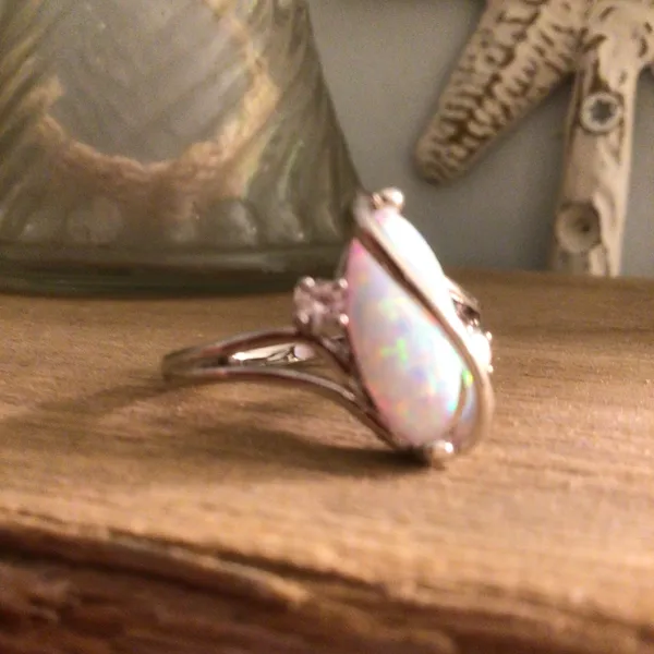 White Gold Plated Brass Created Fire Opal with cubic zirconia sz 6 - Image 5