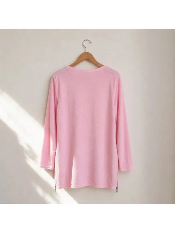 Soft Pink Long Sleeve Nightgown Women's Size Small Cozy Sleepwear Lounge Dress - Image 2