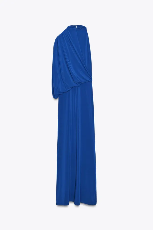 Zara One-Shoulder Draped Maxi Dress in Cobalt Blue Party Evening Wedding - Image 11