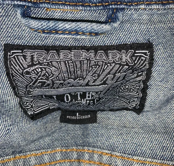 Brooklyn Cloth Jacket Embroidered Patches Denim Blue size L Juniors - Image 5