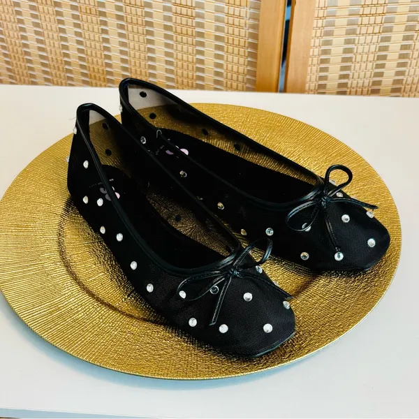 SO Lelani sz 7.5 black mesh rhinestones ballerina flats shoes - Image 2
