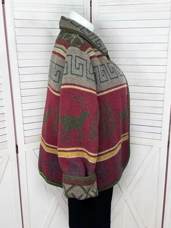 Vintage Ivy Wool Blend Blanket Jacket XL Lodge Print‎ Red Multi Western Gorpcore - Image 3