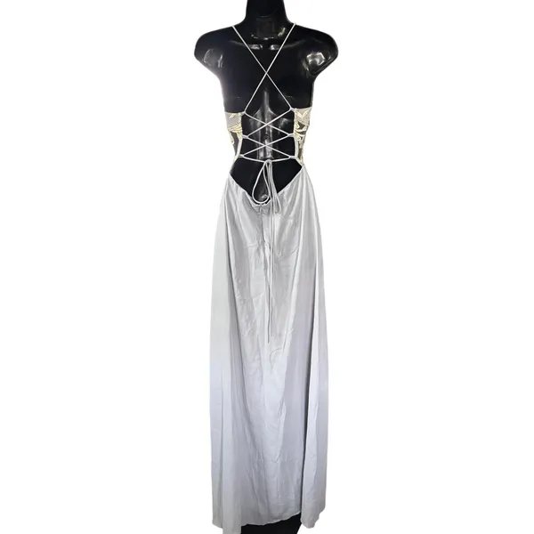 Lucy in the Sky Embroidered Floral Cutout Maxi Dress in Grey Sz M Fairy Corset - Image 4