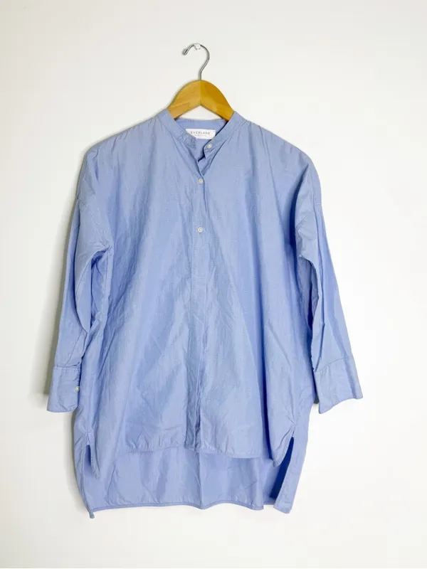 Everlane Light Blue Mandarin Collar Womens Shirt Size 0 Popover Button Down - Image 7