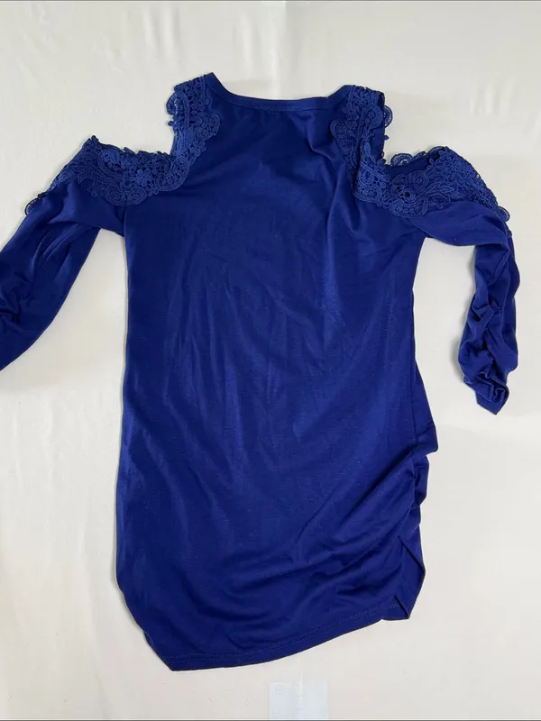 Source Unknown Women's Cold-Shoulder Lace Sleeve Long-Sleeve Dress in Navy Sz SM - Image 5