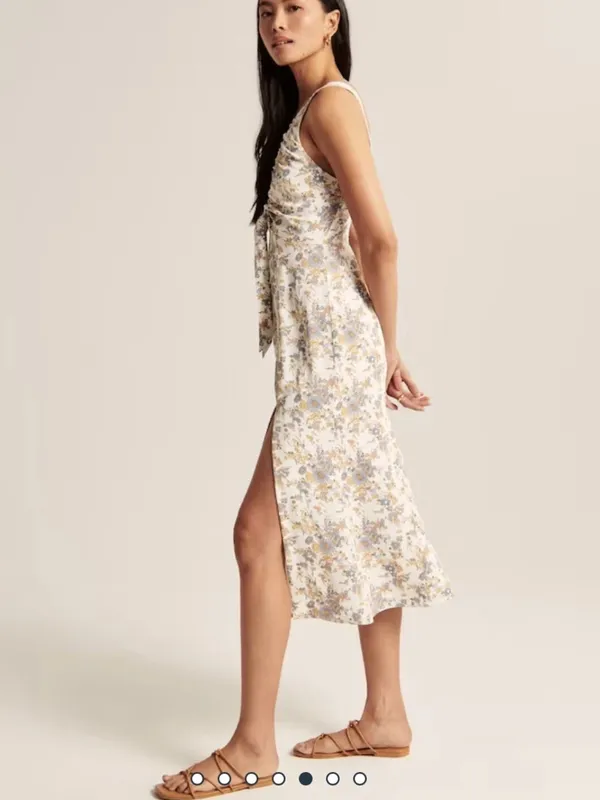 Abercrombie & Fitch floral Cinched Neck Slip Midi Dress Side Slit SIZE XXL - Image 3