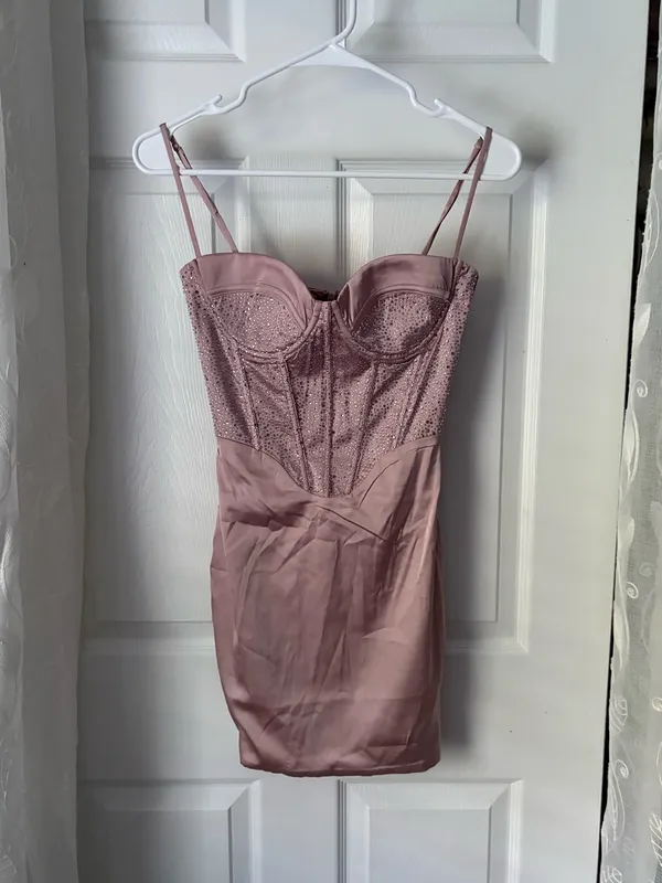 Oh Polly Moonstruck satin mini dress corset-style bodice rhinestone women size 0 - Image 2