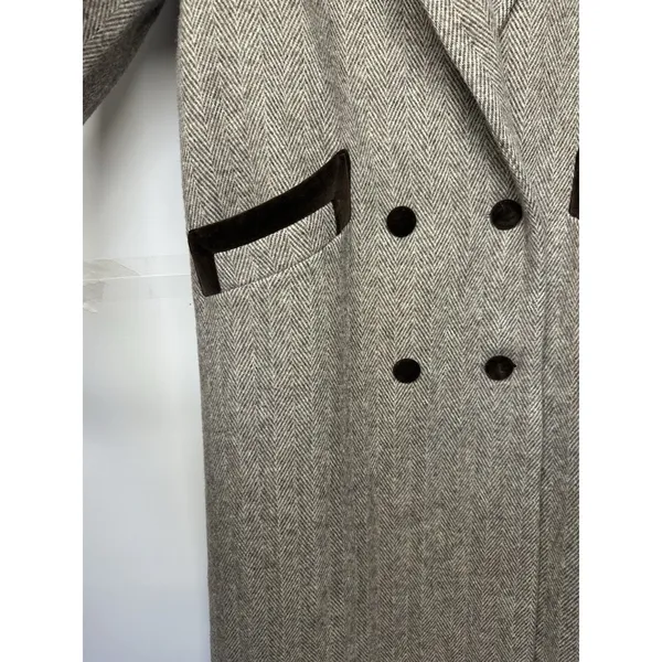 Vintage Noble Fashion Wool Coat Women’s | Herringbone Tweed Long Overcoat - Image 3
