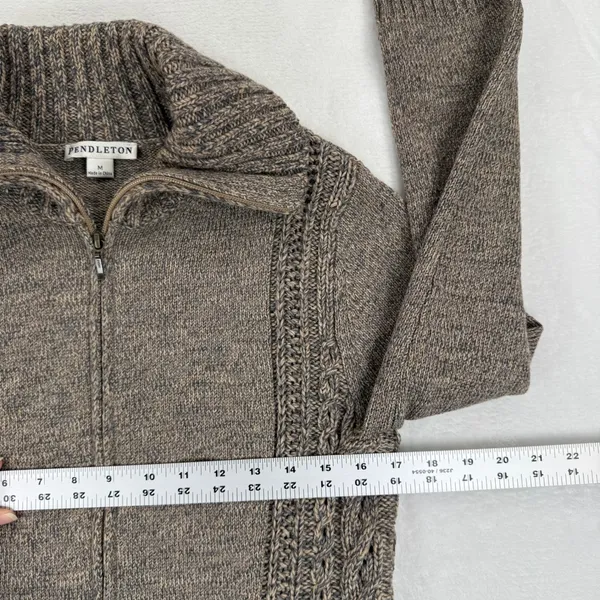 Pendleton Womens Brown 100% Merino Wool‎ Full Zip Cable Knit Cardigan Sweater M - Image 2
