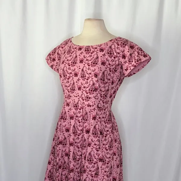 GAL MEETS GLAM Hallie Dress Paisley Floral Pink Purple Box Pleats Pockets Size 8 - Image 7