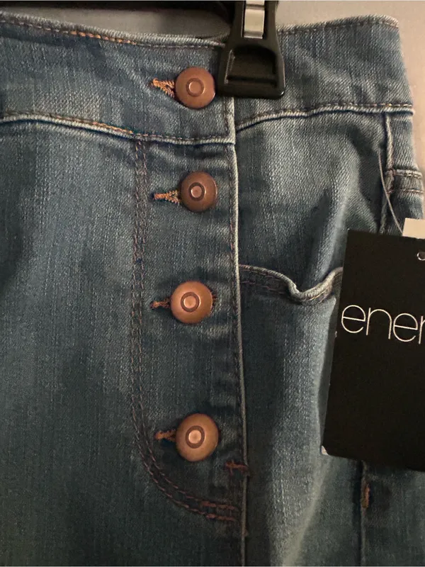Energie Women's Blue Denim Button-Front Mini Jean Skirt SZ 11 NWT - Image 7