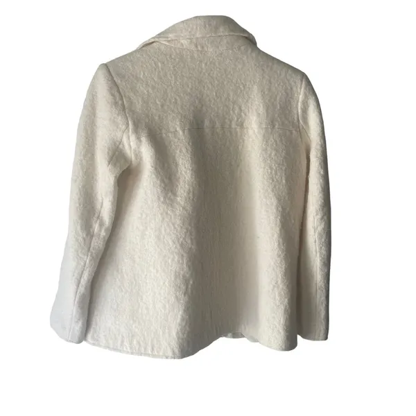 Zara Trafaluc Size Small Cream Tweed Wool Blend‎ Diagonal Zip Jacket - Image 4