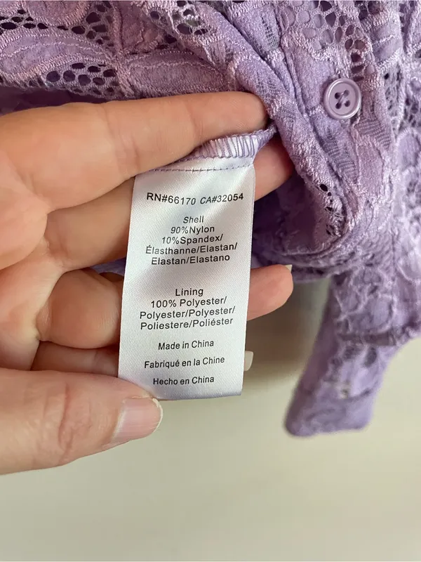 Anthropologie Hutch Lavender Sheer Floral Lace Buttondown Shirt Size Small - Image 7
