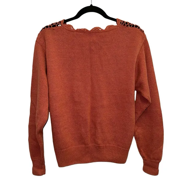OBR Rust Crochet Lace Cardigan‎ Medium Boho Open Knit Button Front Sweater - Image 4