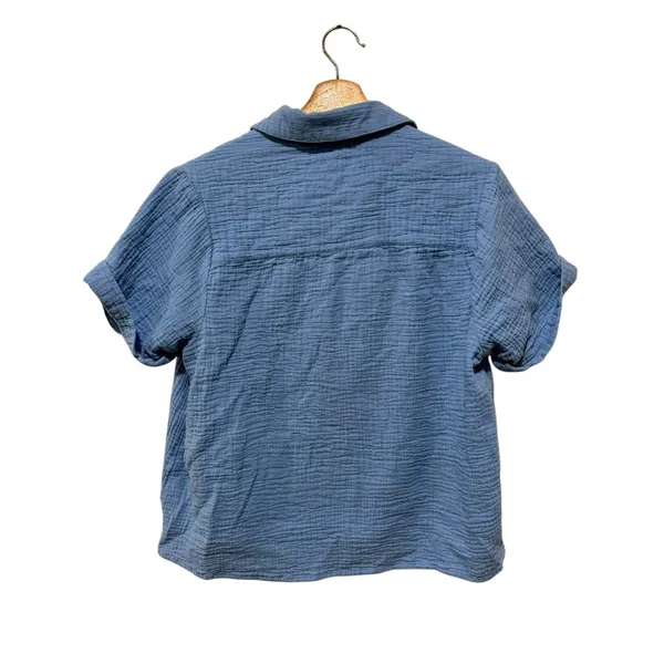 Sundance Cotton Crinkle Gauze Top Women Sz S Blue Boxy Boho Coastal Short Sleeve - Image 2