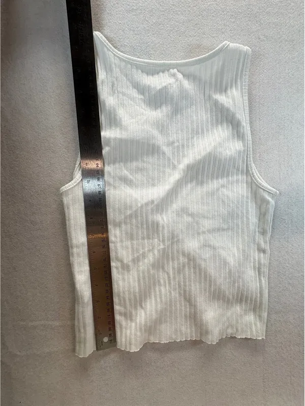American Eagle Women’s S White Ribbed Split Neck Tank Top Sleeveless Basic - Image 5