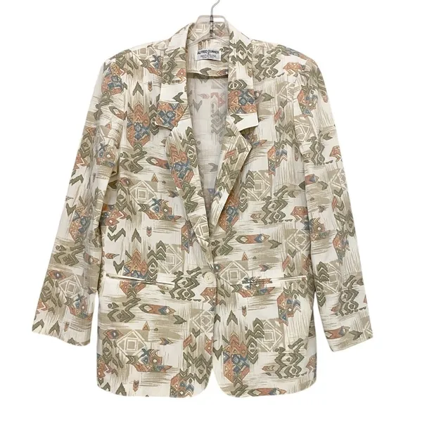 Alfred Dunner‎ Vintage Southwestern Geometric Print Blazer Tan Green Small USA - Image 2