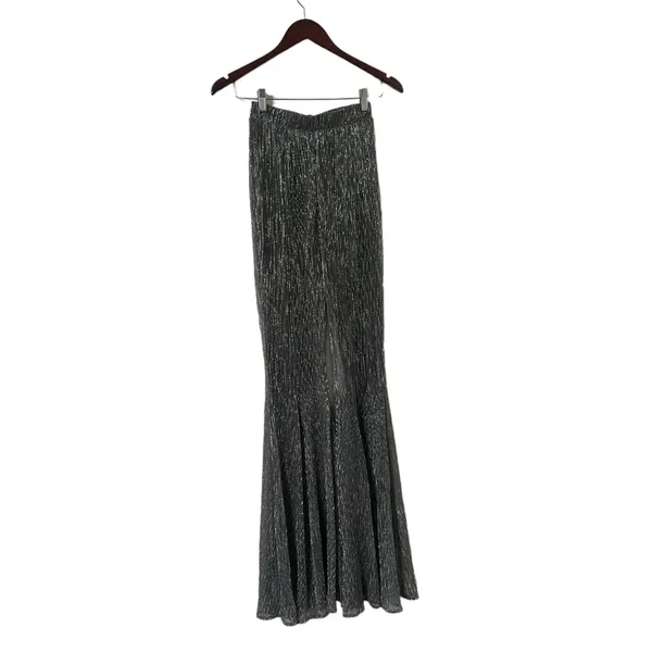 HOUSE OF CB Alexandra Lurex Silver Wide Leg Pants Trousers - Image 4