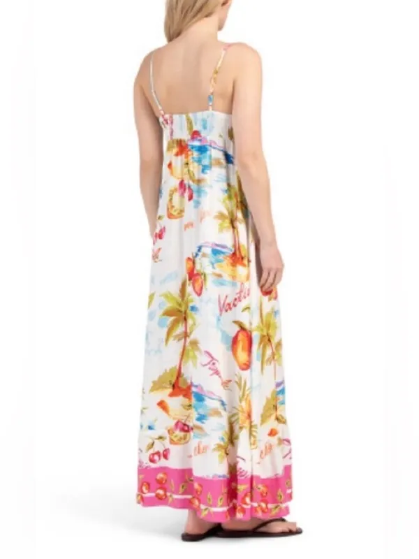 Label of Love Nalani Linen Blend White Tropical Print Maxi Dress XL - Image 2