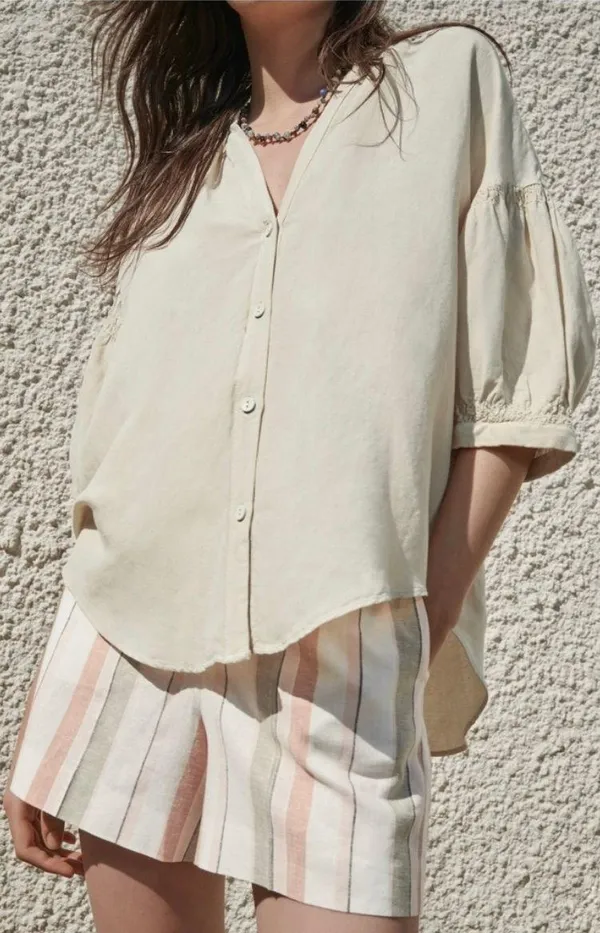 Zara Linen Blend Balloon Sleeve Top - Image 5
