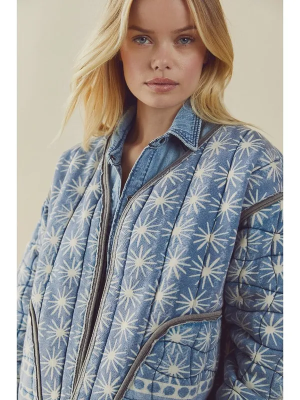 NWT Free People Kara Quilted Cardi Jacket in Pacific Combo Open Front S - Image 9