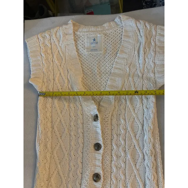 Aerie Cable Knit Cream Sweater Vest XS GrandmaCore Cozy Comfy Winter Cabincore - Image 8
