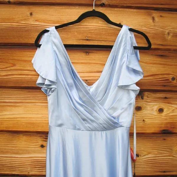 NWT Mac Duggal Blue FLOUNCE SLEEVE SATIN GOWN Missing Belt Size 2 - Image 10