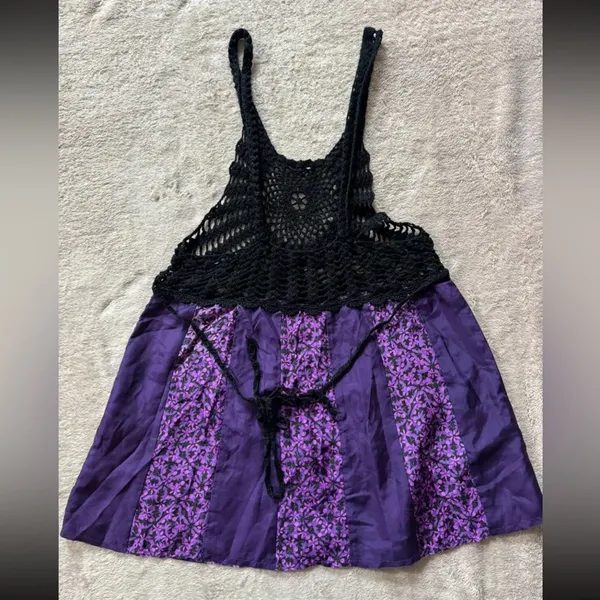 FREE PEOPLE Women’s Purple Silk Open-Crocheted Top Tie-Back Size‎ Small - Image 9