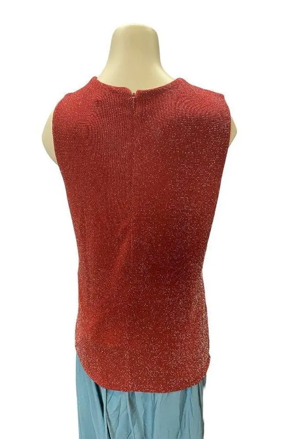 MICHAEL Michael Kors Top LARGE Red Crisscross Neck Metallic Holiday Sleeveless - Image 5