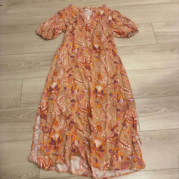 Roller Rabbit Women’s Puff Sleeve Viscose Floral Brown Maxi Dress Size S - Image 2