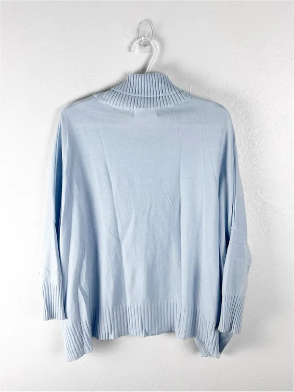 MERSEA Aberdeen Light Blue Cable Knit High Side Slits Poncho Sweater One Size - Image 2