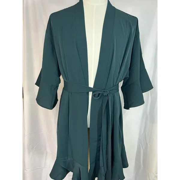 Birdy Grey Robe Emerald Green M/L ‎ Flutter Ruffle Bridesmaid Wedding Cardigan - Image 4
