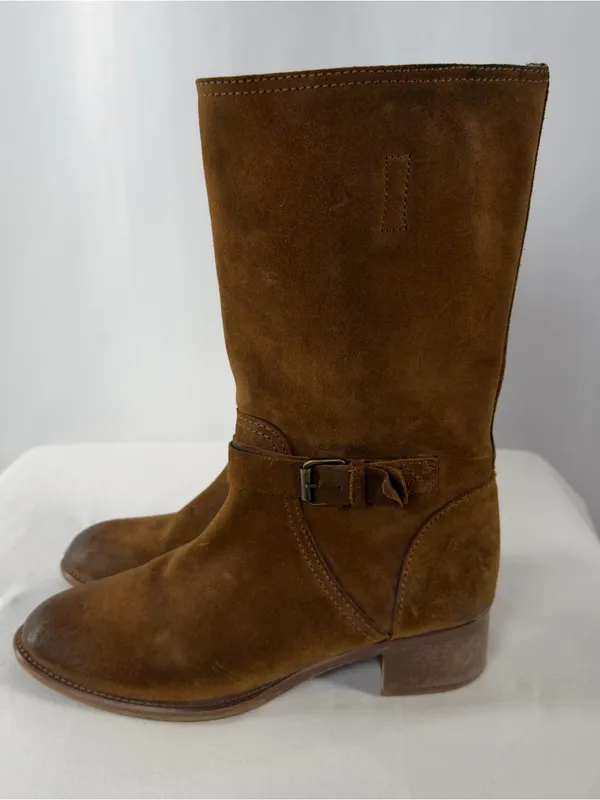 J. Crew‎ Ryder Suede Mid-Calf Buckle Equestrian Riding Boots Size 8.5 Brown - Image 4
