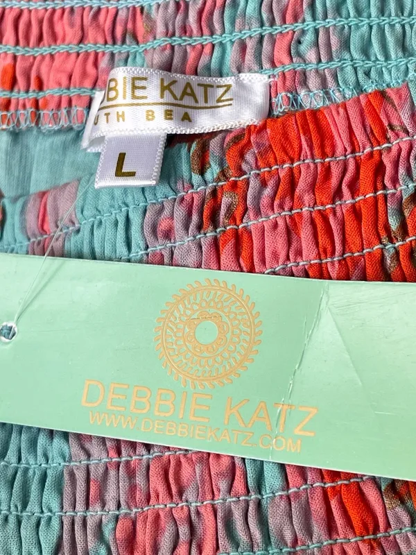 Debbie Katz Tala Pant Sea, Boho Wide-Leg Tiered Pants in Aqua & Coral - L - Image 8