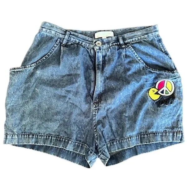 Fingercroxx Vintage Denim Jorts – Peace Patch Pac-Man Graphic – Waist 30 - Image 2