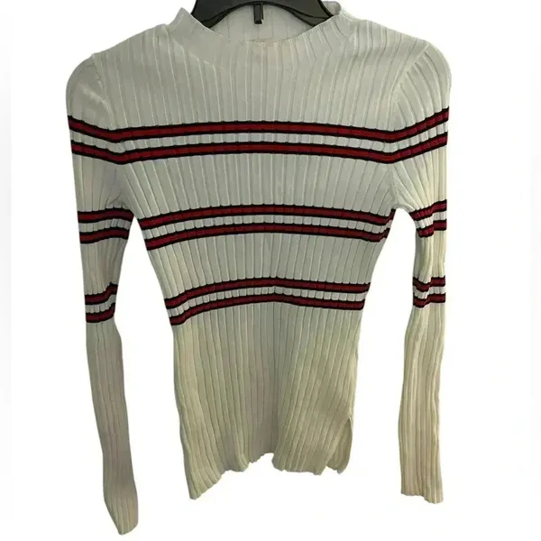 Maje‎ Manuel Ribbed Knit Womens High Neck Side Vent Striped Sweater Size 6 - Image 2