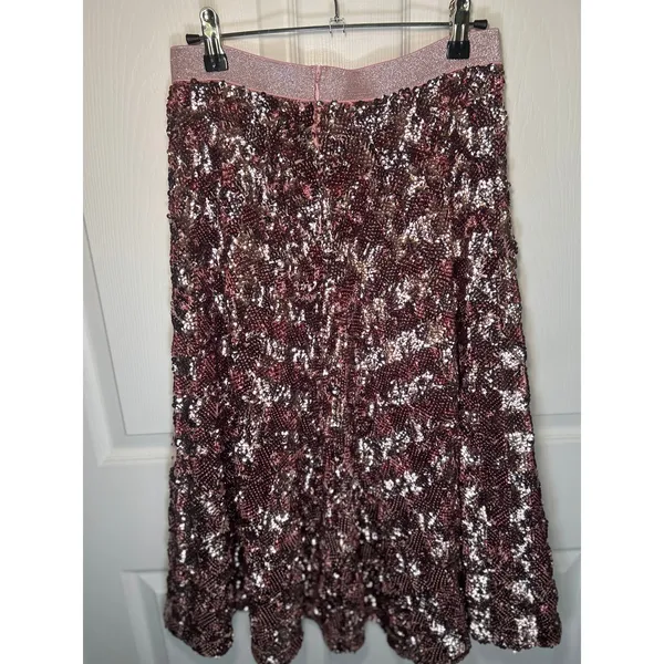 Anthropologie Sequin Midi Skirt‎ 4 Pink Rose Gold Metallic Party Holiday New - Image 5