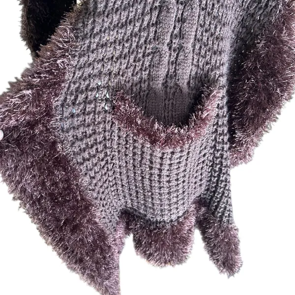 Scarf Shawl Wrap w/ Faux Fur Edging and Pockets Brown Knit CTF Choose the Future - Image 6