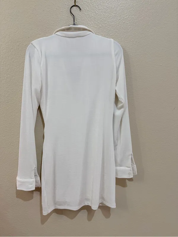 NWT Babyboo Fashion Kyesha Mini Dress White Ivory Ruched Button Front Size M NEW - Image 2
