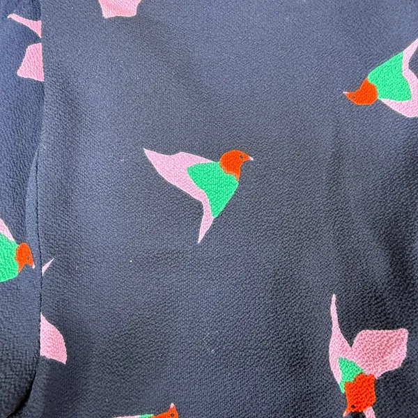 Elodie Bird Print Peplum Blouse Womens XS Navy Ruched Ruffle Cottagecore - Image 4