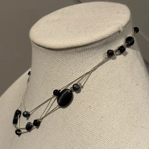 White House Black Market 18" Multi-Strand Black Bead Necklace - Image 3