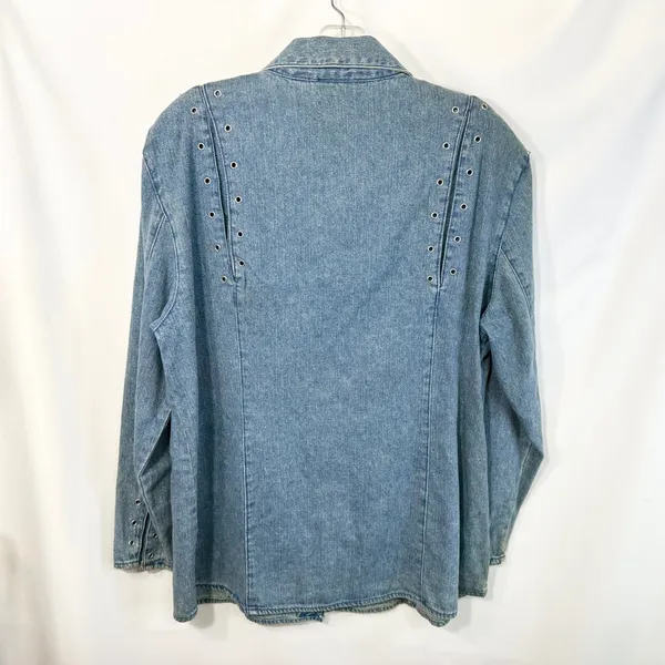 VTG Wrangler Western Wear Large Denim Shirt Blue‎ Grommet Studded Shacket 1234 - Image 2